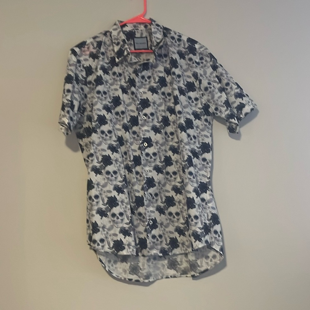 Skull and Flower Short Sleeve Button Up shirt